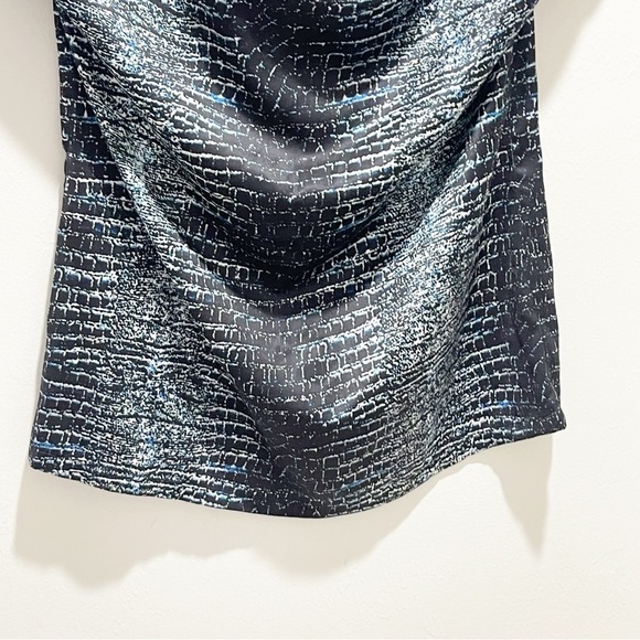 BUCHANAN KANG Women’s Black Blue Snake Reptile Print Silky Drape Neck Top Size 4 - Picture 4 of 8
